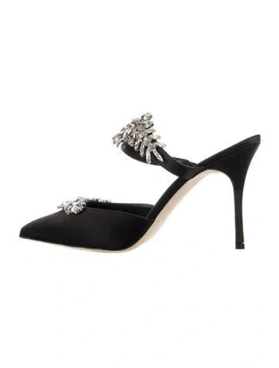 Pre-owned Manolo Blahnik Satin Crystal Embellishments Mules In Black