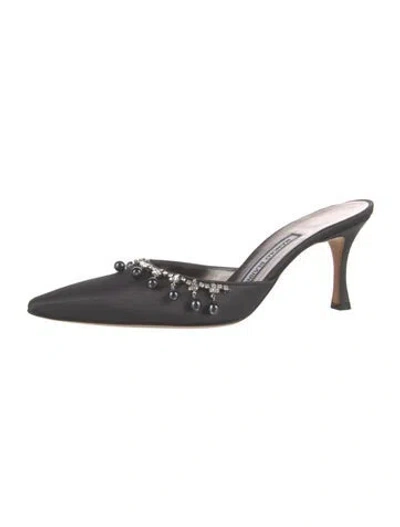 Pre-owned Manolo Blahnik Satin Crystal Embellishments Mules In Blue