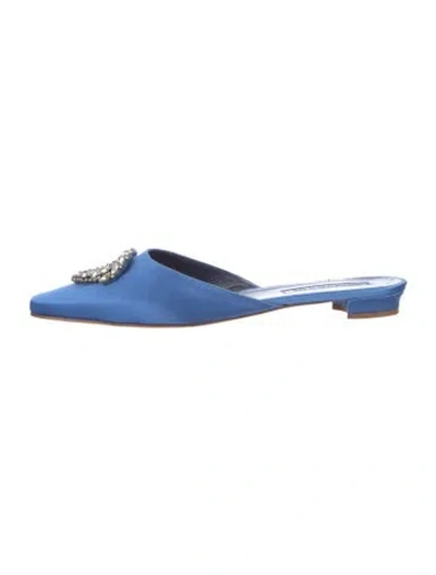 Pre-owned Manolo Blahnik Satin Crystal Embellishments Mules In Blue