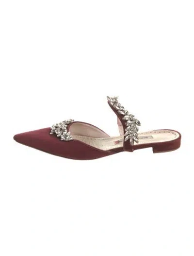 Pre-owned Manolo Blahnik Satin Crystal Embellishments Mules In Burgundy