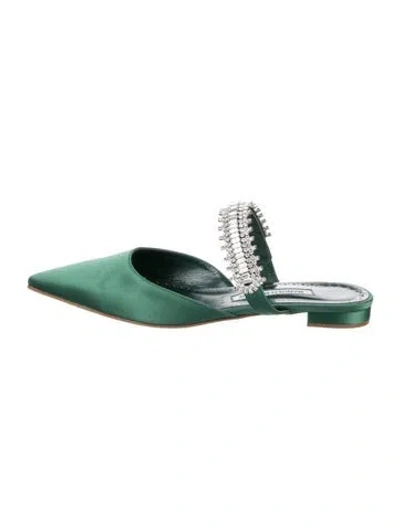 Pre-owned Manolo Blahnik Satin Crystal Embellishments Mules In Green