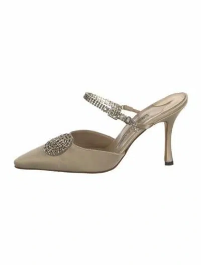 Pre-owned Manolo Blahnik Satin Crystal Embellishments Mules In Neutral
