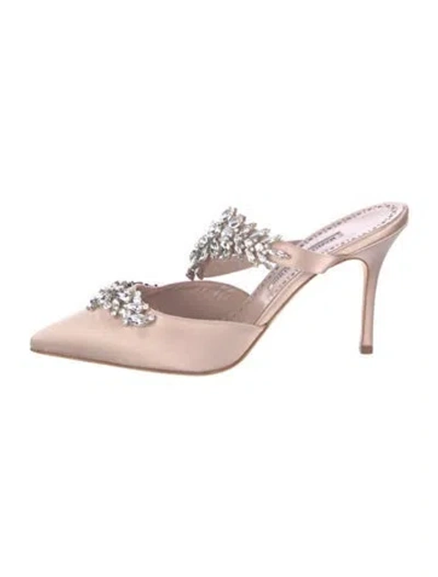 Pre-owned Manolo Blahnik Satin Crystal Embellishments Mules In Neutral