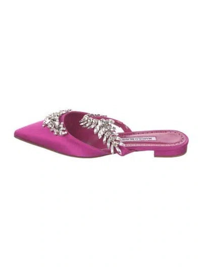 Pre-owned Manolo Blahnik Satin Crystal Embellishments Mules In Pink
