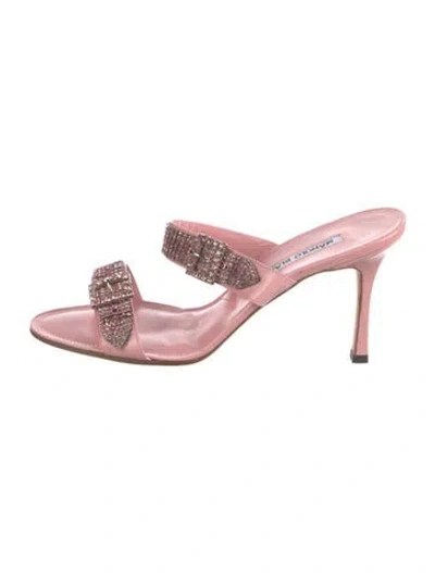 Pre-owned Manolo Blahnik Satin Crystal Embellishments Mules In Pink