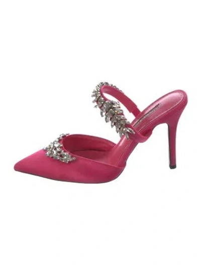 Pre-owned Manolo Blahnik Satin Crystal Embellishments Mules In Pink