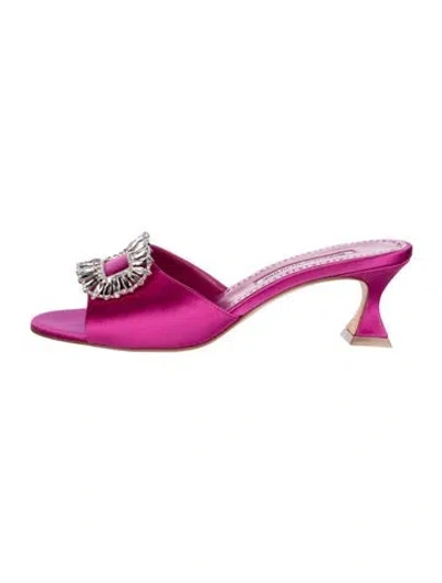 Pre-owned Manolo Blahnik Satin Crystal Embellishments Mules In Pink
