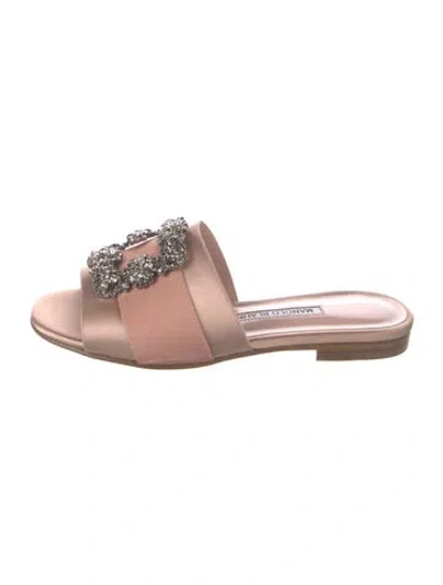Pre-owned Manolo Blahnik Satin Crystal Embellishments Mules In Pink
