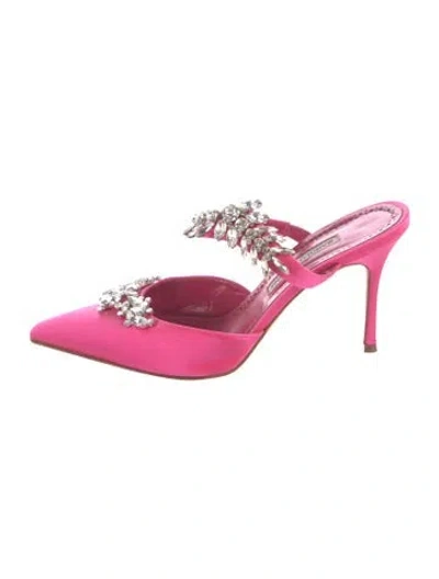 Pre-owned Manolo Blahnik Satin Crystal Embellishments Mules In Pink