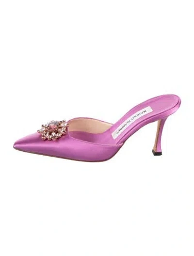 Pre-owned Manolo Blahnik Satin Crystal Embellishments Mules In Purple