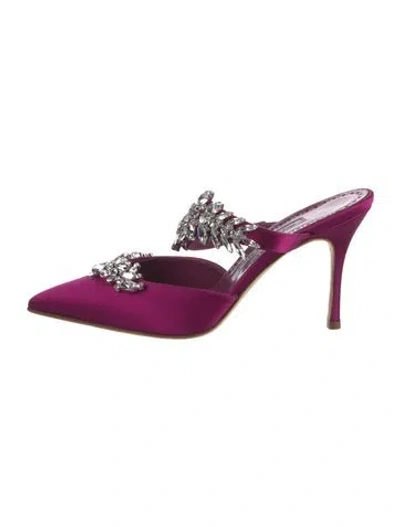 Pre-owned Manolo Blahnik Satin Crystal Embellishments Mules In Purple
