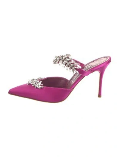 Pre-owned Manolo Blahnik Satin Crystal Embellishments Mules In Purple