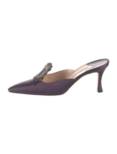 Pre-owned Manolo Blahnik Satin Crystal Embellishments Mules In Purple