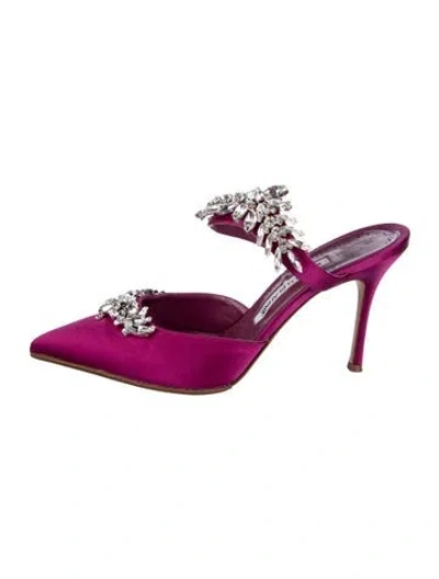 Pre-owned Manolo Blahnik Satin Crystal Embellishments Mules In Purple