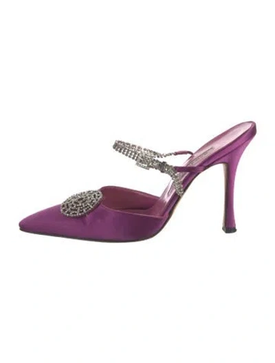 Pre-owned Manolo Blahnik Satin Crystal Embellishments Mules In Purple