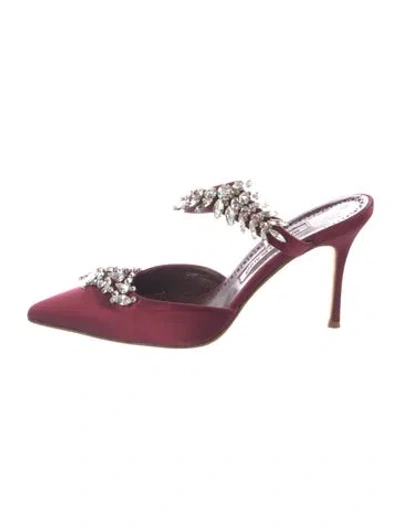 Pre-owned Manolo Blahnik Satin Crystal Embellishments Mules In Red