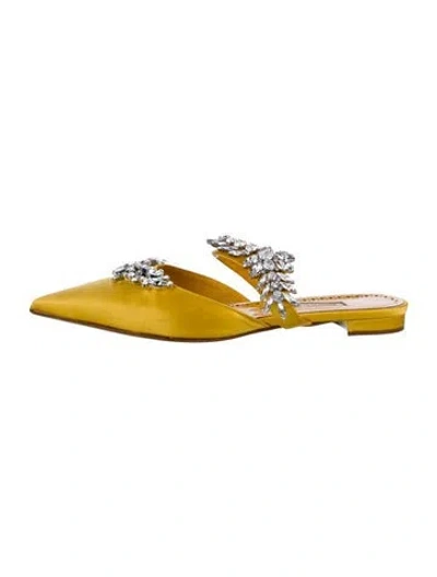 Pre-owned Manolo Blahnik Satin Crystal Embellishments Mules In Yellow