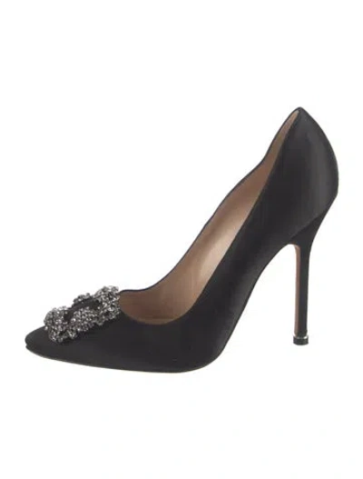 Pre-owned Manolo Blahnik Satin Crystal Embellishments Pumps In Black