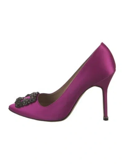 Pre-owned Manolo Blahnik Satin Crystal Embellishments Pumps In Pink