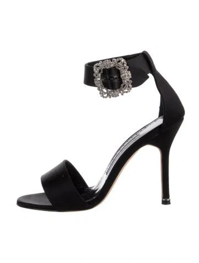 Pre-owned Manolo Blahnik Satin Crystal Embellishments Sandals In Black