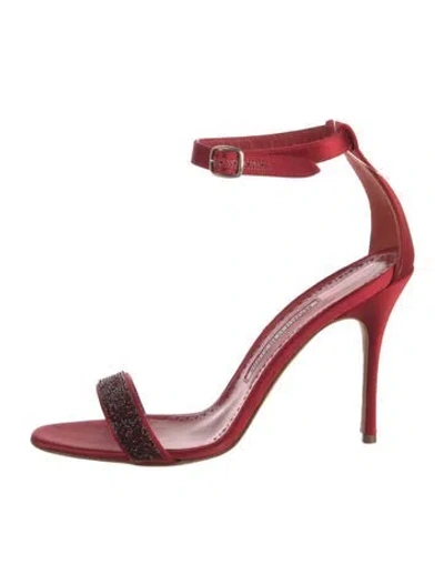 Pre-owned Manolo Blahnik Satin Crystal Embellishments Sandals In Red