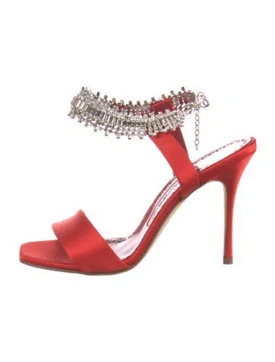 Pre-owned Manolo Blahnik Satin Crystal Embellishments Sandals In Red