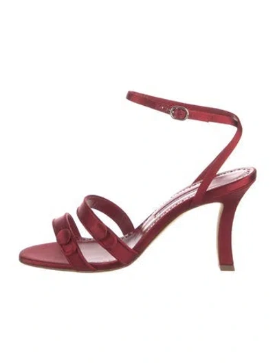 Pre-owned Manolo Blahnik Satin Crystal Embellishments Sandals In Red