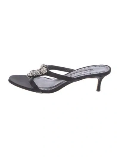 Pre-owned Manolo Blahnik Satin Crystal Embellishments Slides In Black