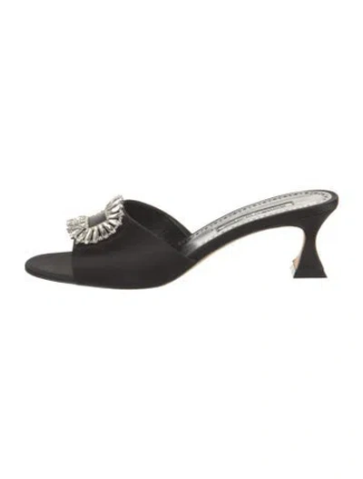 Pre-owned Manolo Blahnik Satin Crystal Embellishments Slides In Black