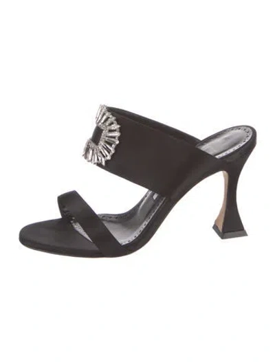 Pre-owned Manolo Blahnik Satin Crystal Embellishments Slides In Brown