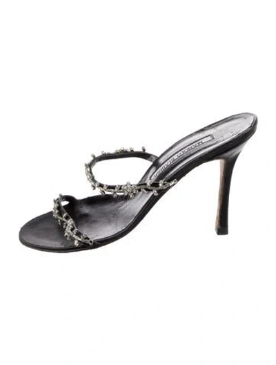 Pre-owned Manolo Blahnik Satin Crystal Embellishments Slides In Multi
