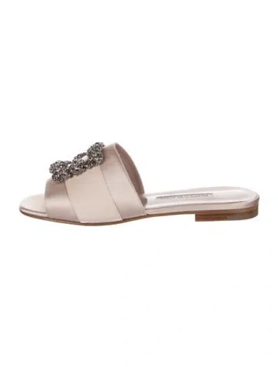 Pre-owned Manolo Blahnik Satin Crystal Embellishments Slides In Pink