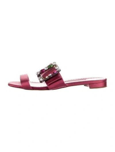 Pre-owned Manolo Blahnik Satin Crystal Embellishments Slides In Pink