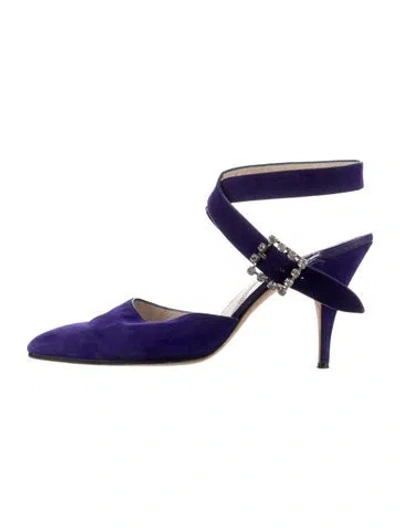 Pre-owned Manolo Blahnik Satin Crystal Embellishments Slingback Pumps In Purple