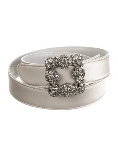 Pre-owned Manolo Blahnik Satin Crystal Embellishments Waist Belt In Grey