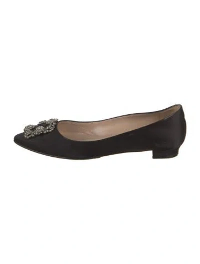 Pre-owned Manolo Blahnik Satin Floral Print Flats In Black