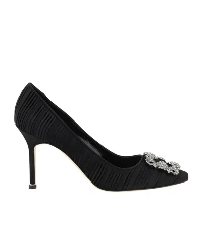 Manolo Blahnik Satin Gem-button High Heels In Black