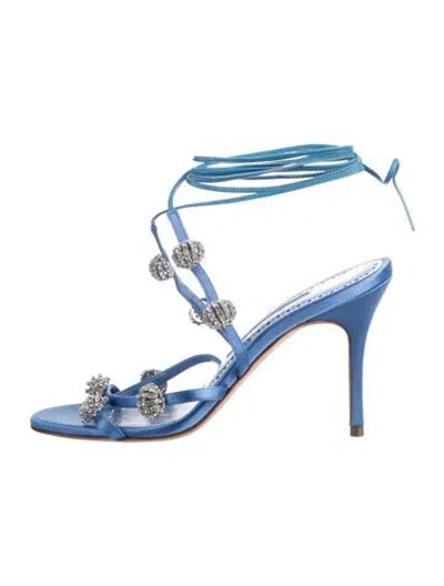 Pre-owned Manolo Blahnik Satin Gladiator Sandals In Blue