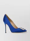 Manolo Blahnik Satin Hangisi 105 Pumps With Jewel Embellishment