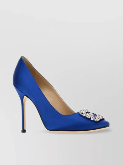 Manolo Blahnik Satin Hangisi 105 Pumps With Jewel Embellishment In Blue