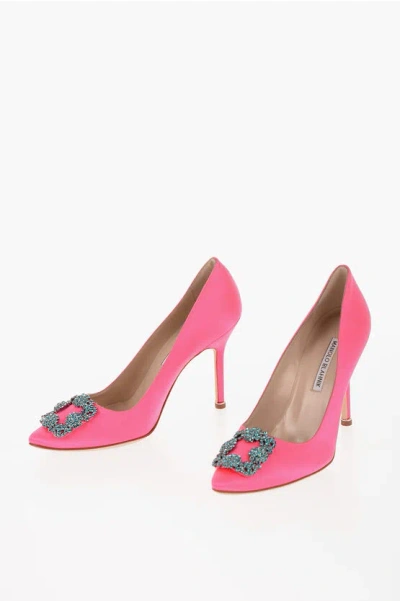 Manolo Blahnik Satin Hangisi Pumps With Crystal Buckle In Pink