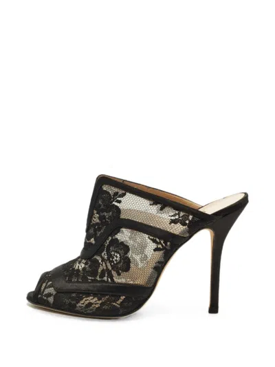 Pre-owned Manolo Blahnik Satin Heeled Mules In Black