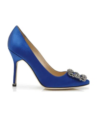 Manolo Blahnik Satin Jewel-inlaid High Heels In Blue