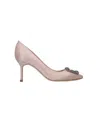 Manolo Blahnik Satin Jewel-inlaid High Heels In Nude