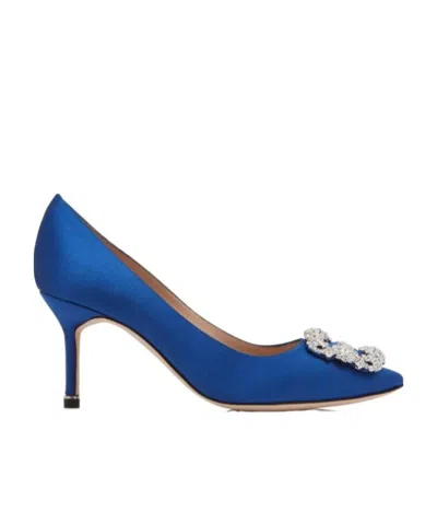 Manolo Blahnik Satin Jewelry Buckle High Heels In Blue