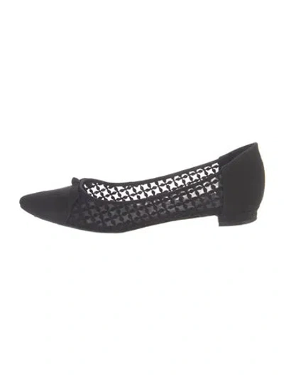 Pre-owned Manolo Blahnik Satin Lace Pattern Ballet Flats In Black