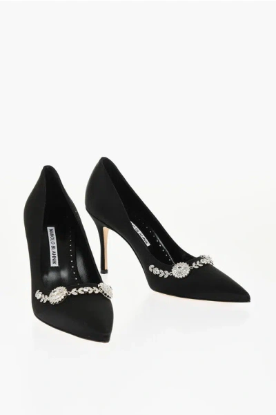 Manolo Blahnik Satin Lamikpump Pumps With Jewel Detail 10cm In Black