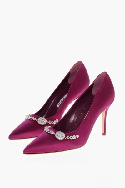 Manolo Blahnik Satin Lamikpump Pumps With Jewel Detail 10cm In Pink