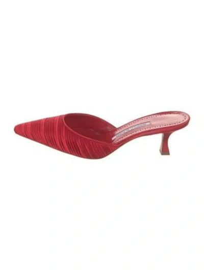 Pre-owned Manolo Blahnik Satin Lasercut Accents Mules In Red