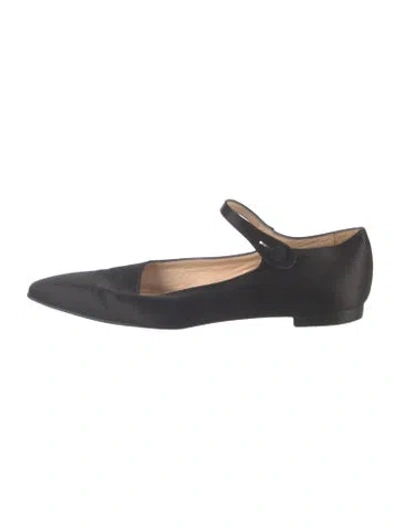 Pre-owned Manolo Blahnik Satin Mary Jane Flats In Black